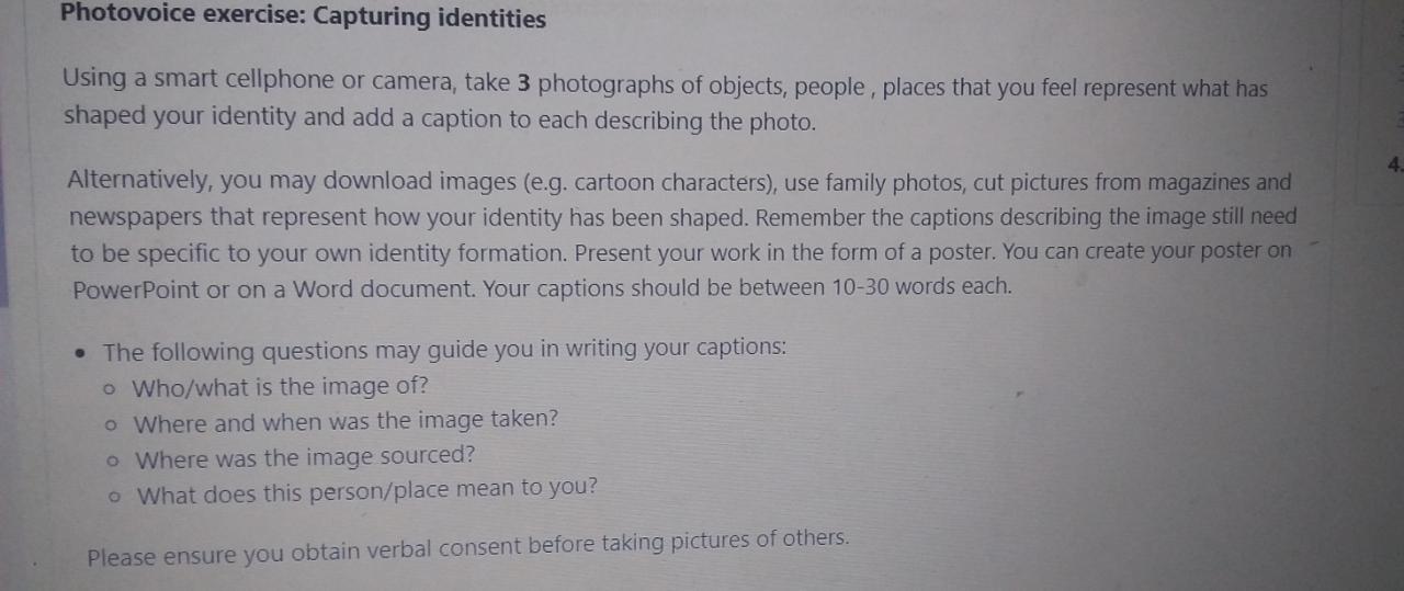 Photovoice exercise: Capturing identities Using a
