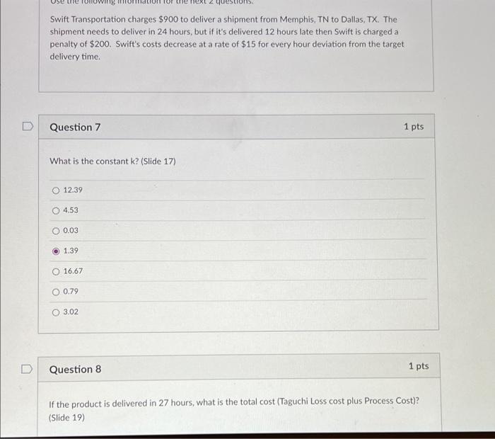 question 8 please Swift Transportation charges