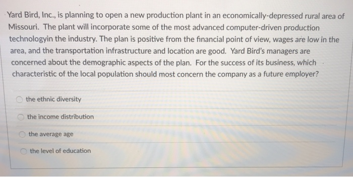 Yard Bird, Inc., is planning to open a new
