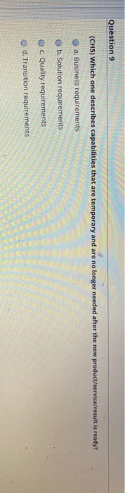 Question 9 (CHS) Which one describes capabilities