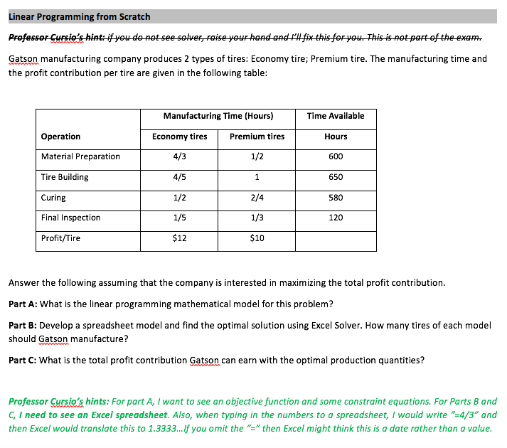 Linear Programming from Scratch Professor