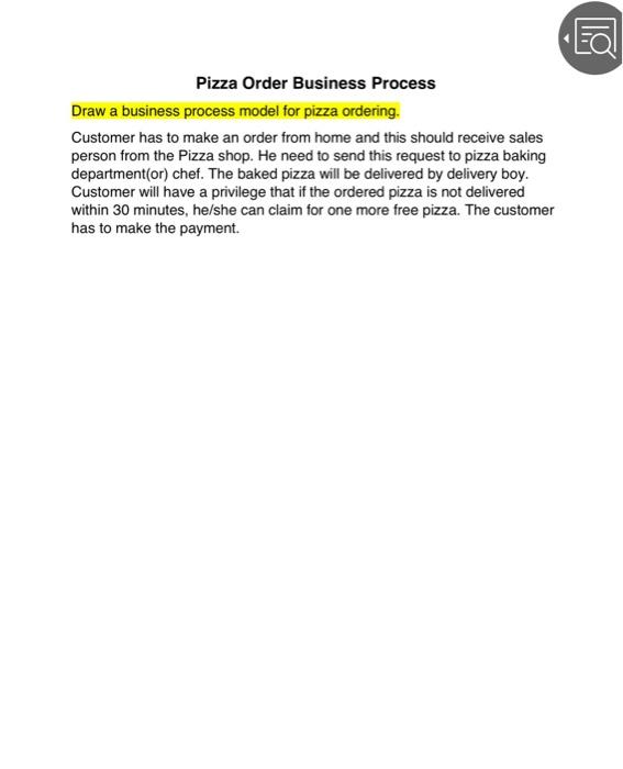 Pizza Order Business Process Draw a business