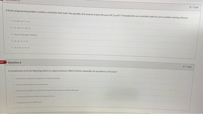 0/1 pts Alinear programming problem contains a