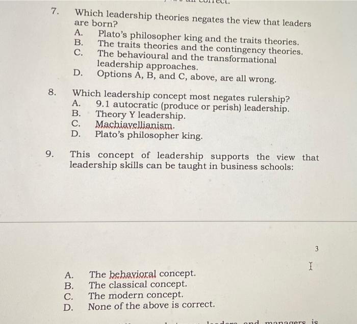 7. Which leadership theories negates the view
