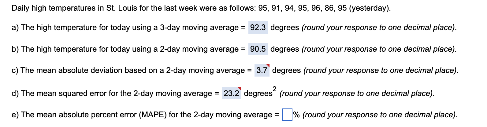 Daily high temperatures in St. Louis for the last