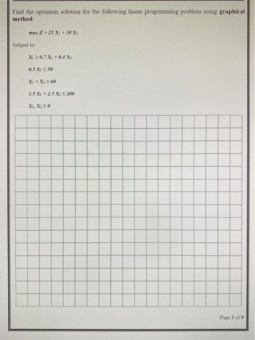 Find the optimum solution for the following