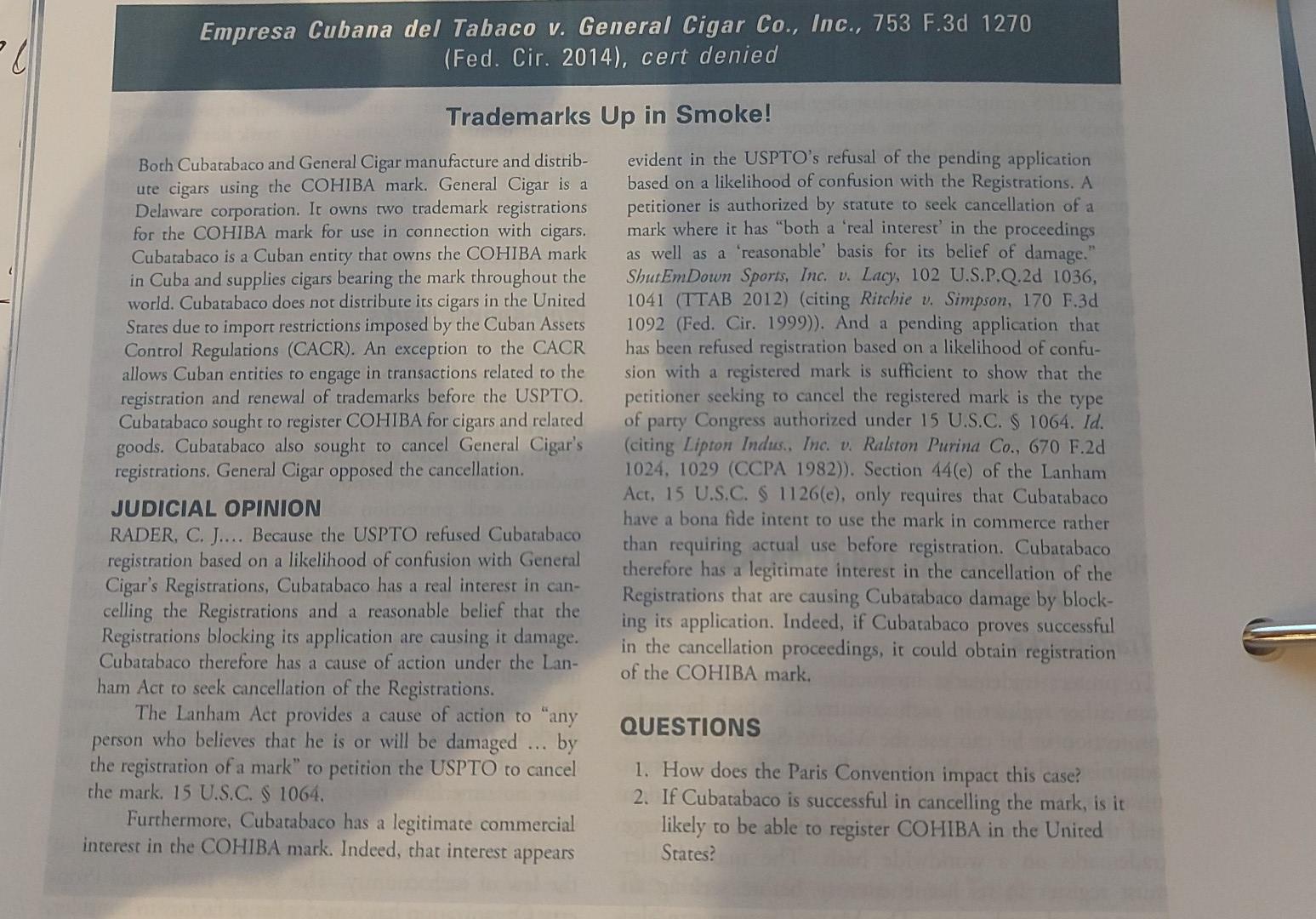 1. how does the paris convention impact this