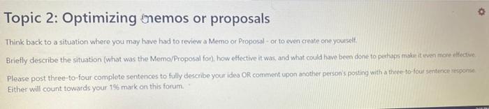 Topic 2: Optimizing inemos or proposals Think