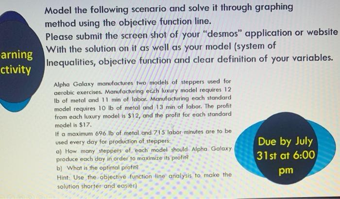 Model the following scenario and solve it through