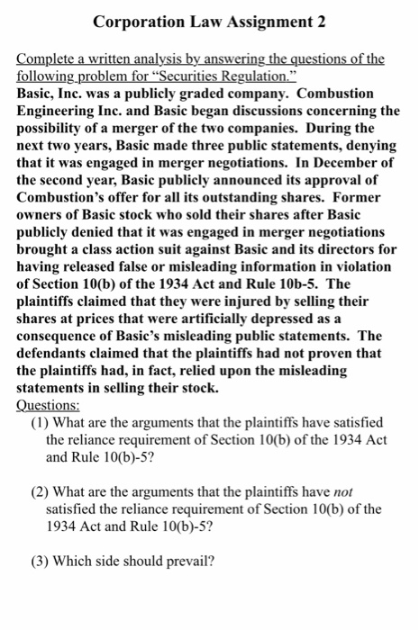 Corporation Law Assignment 2 Complete a written