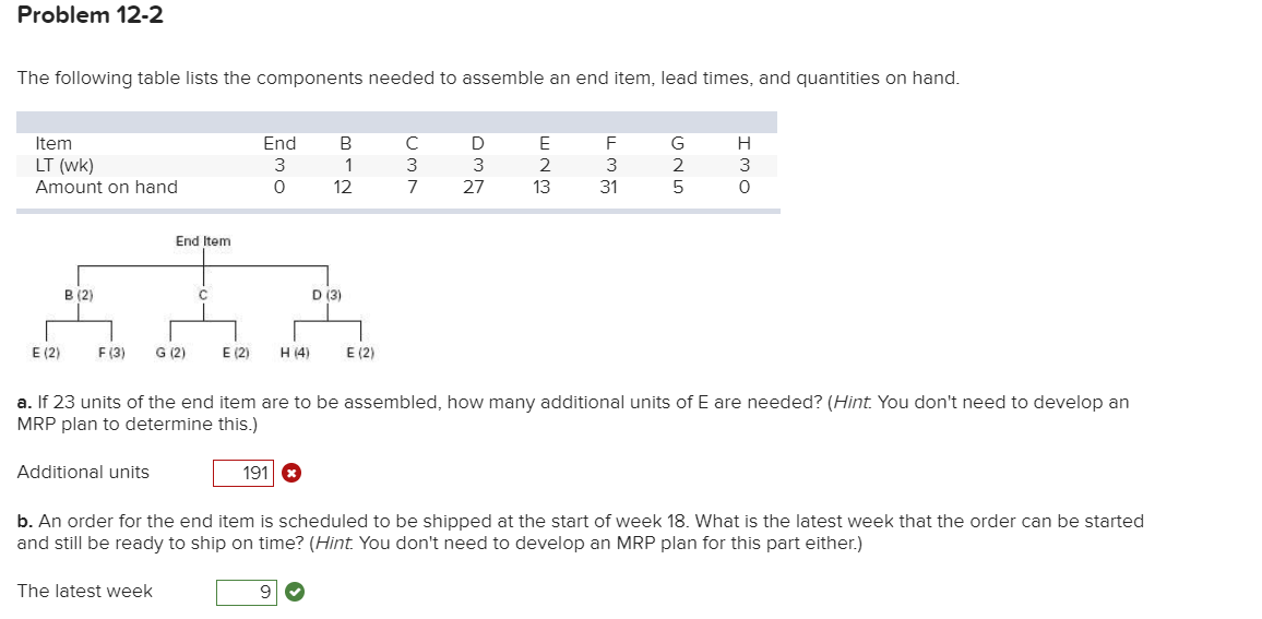 Problem 12-2 The following table lists the