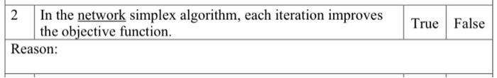True False 2 In the network simplex algorithm,