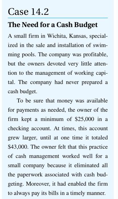 Case 14.2 The Need for a Cash Budget A small firm