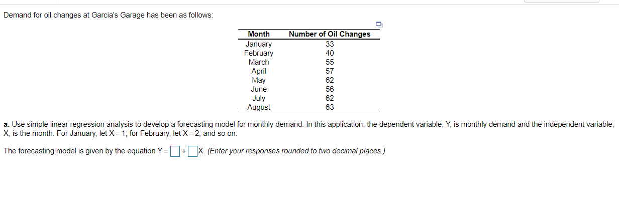 Demand for oil changes at Garcia's Garage has