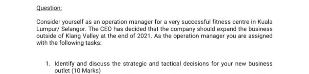 Question: Consider yourself as an operation