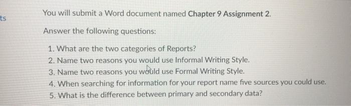 You will submit a Word document named Chapter 9