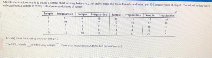a. Using these dasa, set up a cechart with z a 3