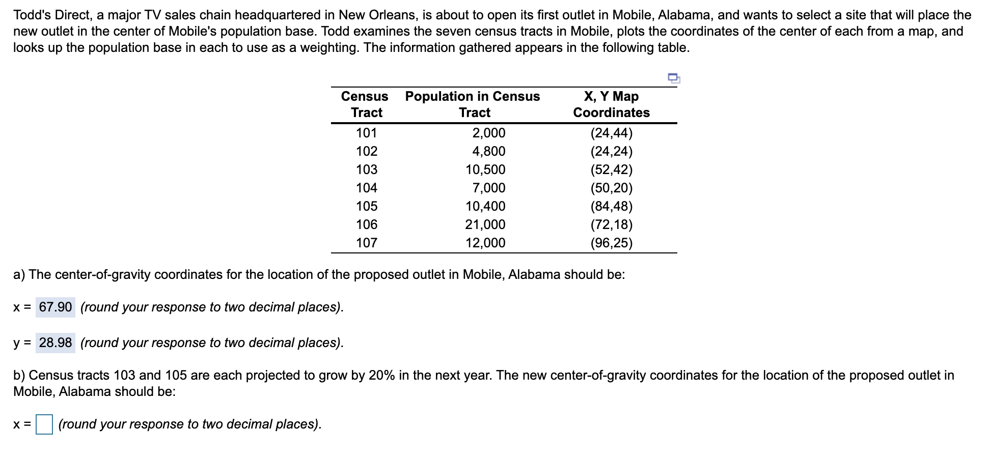 y = (round to two decimal places) Todd's Direct,