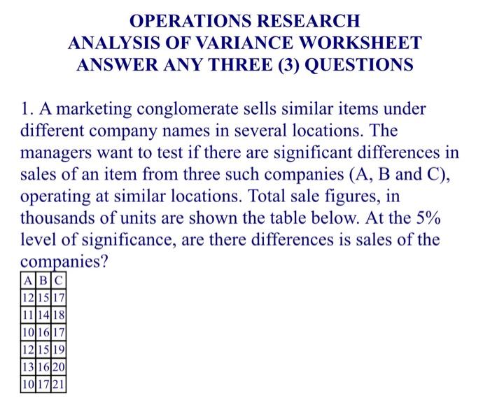 Answer please. OPERATIONS RESEARCH ANALYSIS OF