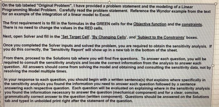 On the tab labeled "Original Problem", I have