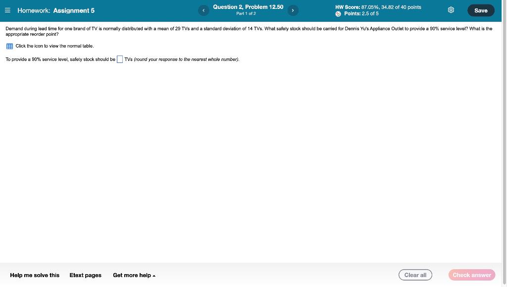 = Homework: Assignment 5 Question 2 Problem 12.50