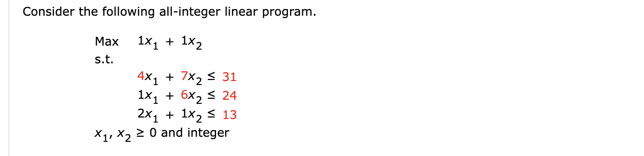 1) Consider the following all-integer linear