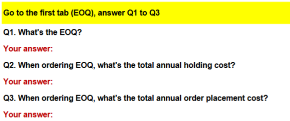 Notation D Parameter Annual demand Order
