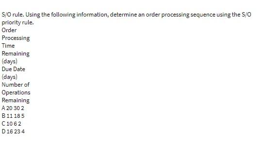 S/O rule. Using the following information,