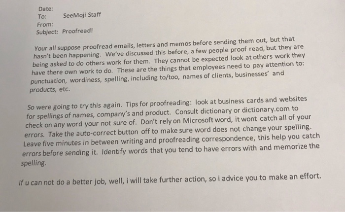 REWRITE THIS EMAIL Date: To: SeeMoji Staff From: