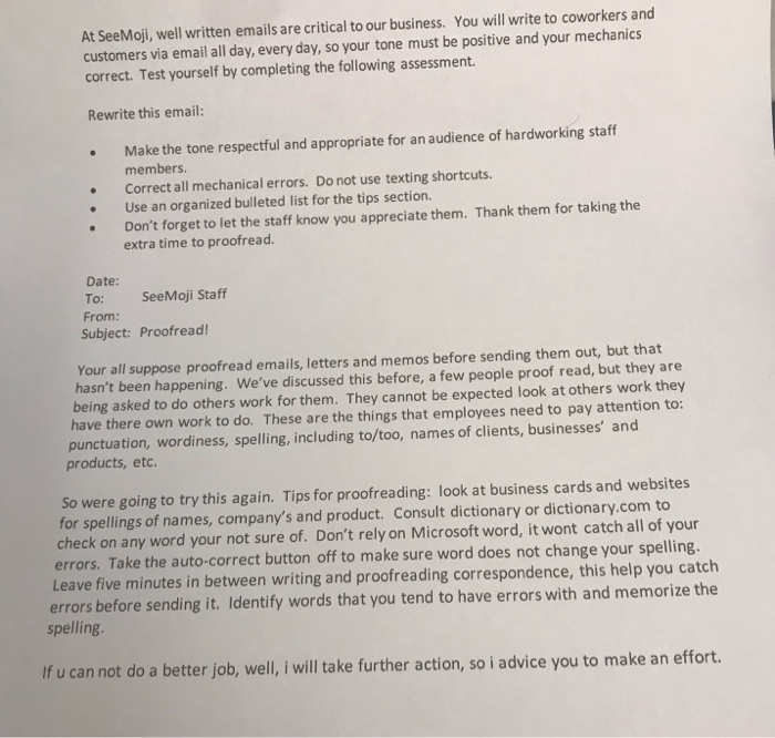 REWRITE THIS EMAIL Date: To: SeeMoji Staff From: