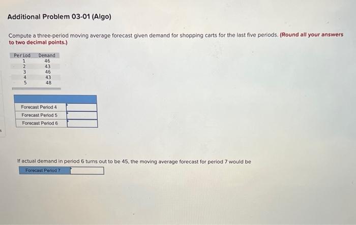 Compute a three-period moving average forecast