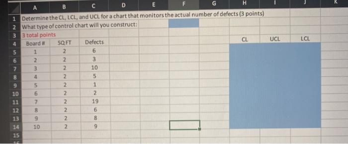 UCL LCL A B D F G H 1 Determine the CL, LCL, and
