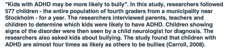 "Kids with ADHD may be more likely to bully". In