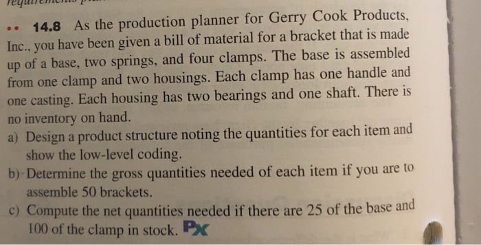 14.8 As the production planner for Gerry Cook