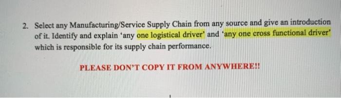 2. Select any Manufacturing/Service Supply Chain