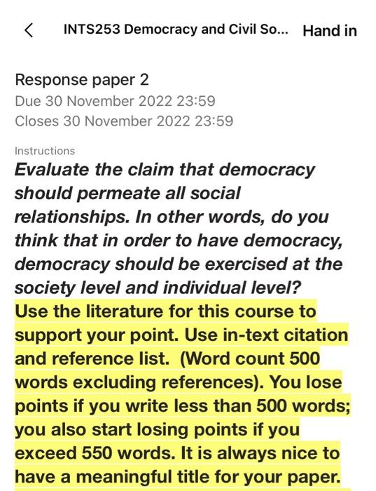 Hello expert subject (Democracy and civil