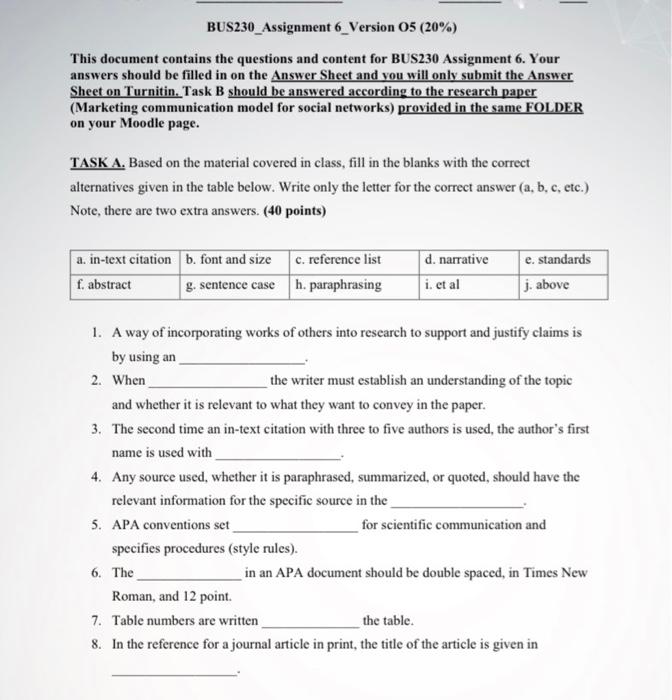 BUS230_Assignment 6_Version 05 (20%) This