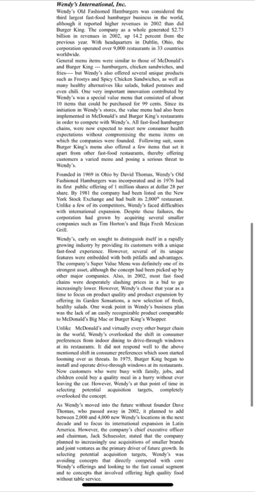 SOWT analysis. please figure out from the Wendy's