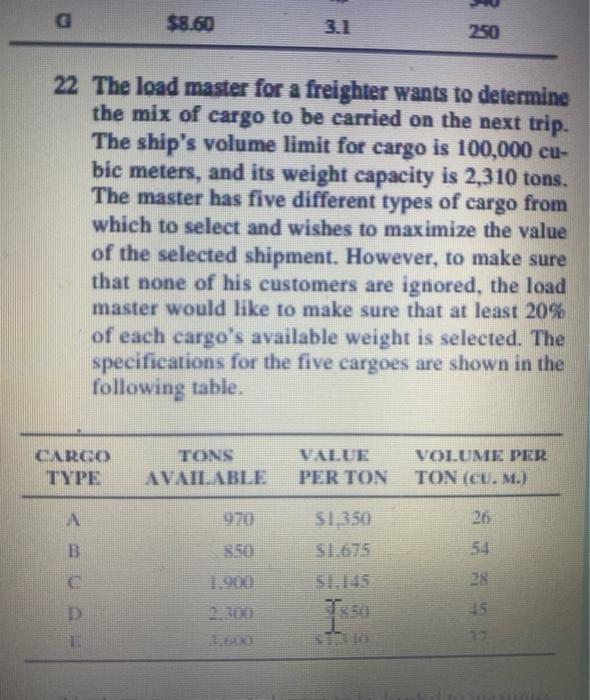 $8.60 3.1 250 22 The load master for a freighter