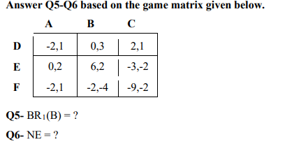 Answer Q5-Q6 based on the game matrix given