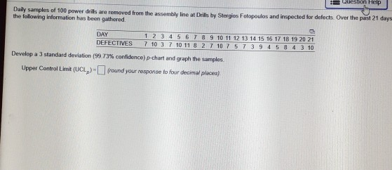 Daily samples of 100 power drills are removed