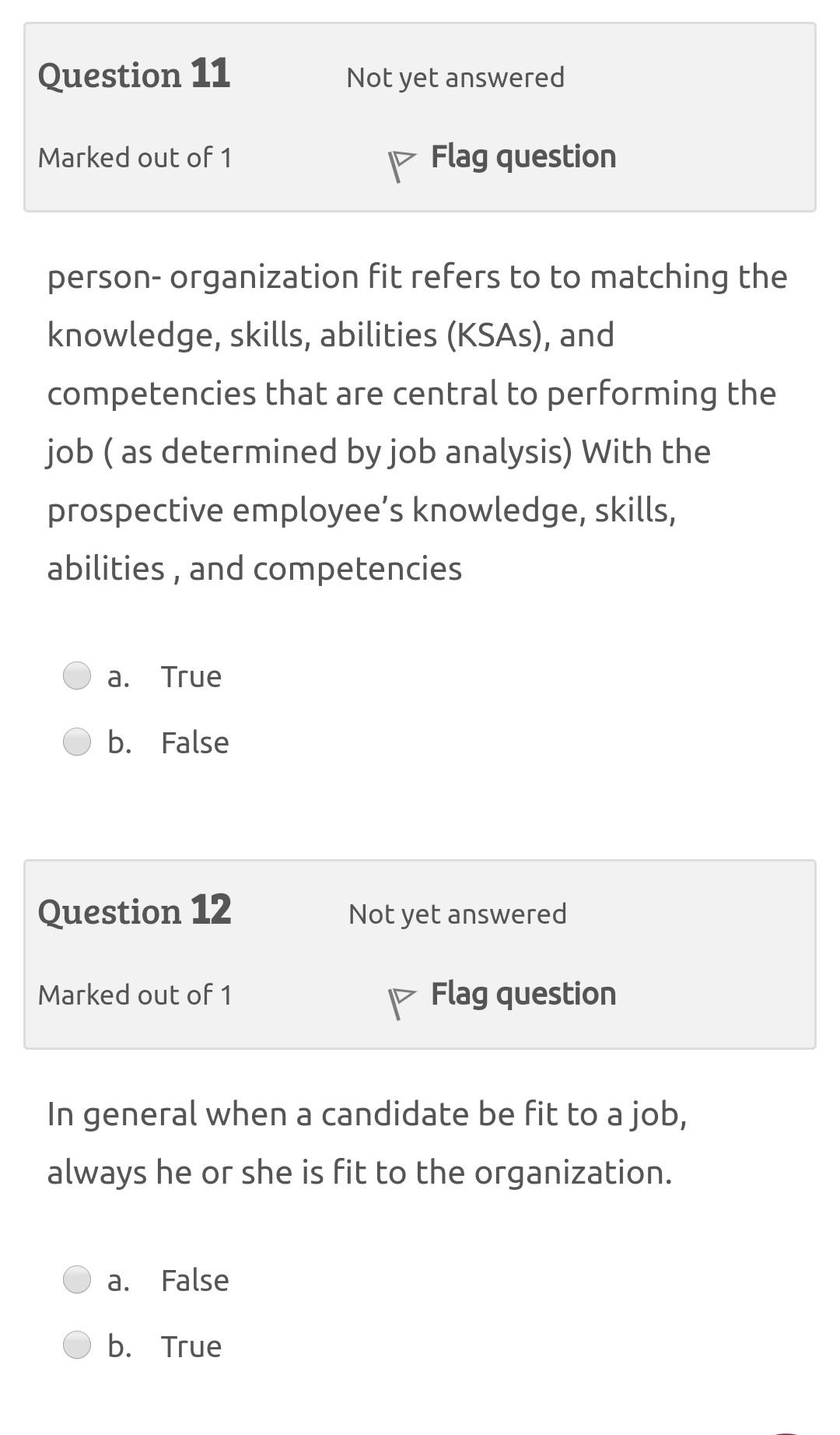 Question 11 Not yet answered Marked out of 1 P