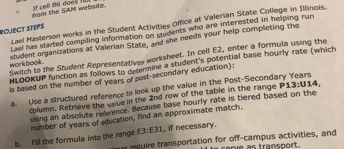 o If cell B6 does from the SAM website. ROJECT