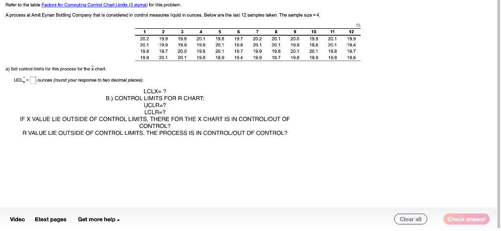 Refer to the table Factors for Computing Control