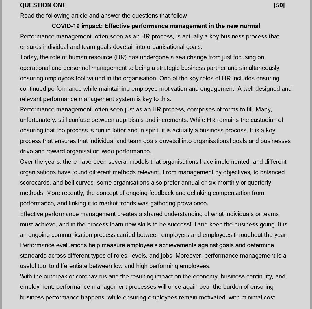 QUESTION ONE [50] Read the following article and