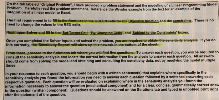 On the tab labeled "Original Problem", I have