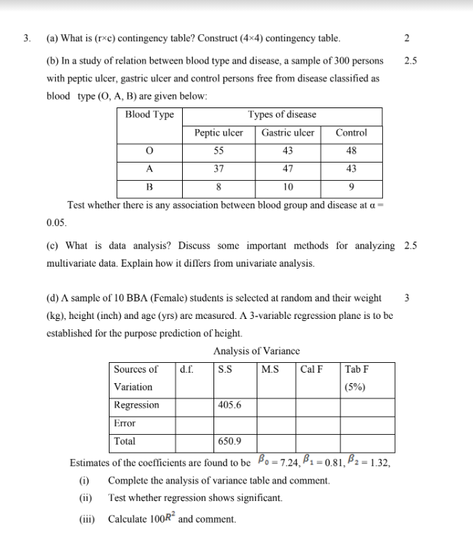 3. (a) What is (rc) contingency table? Construct