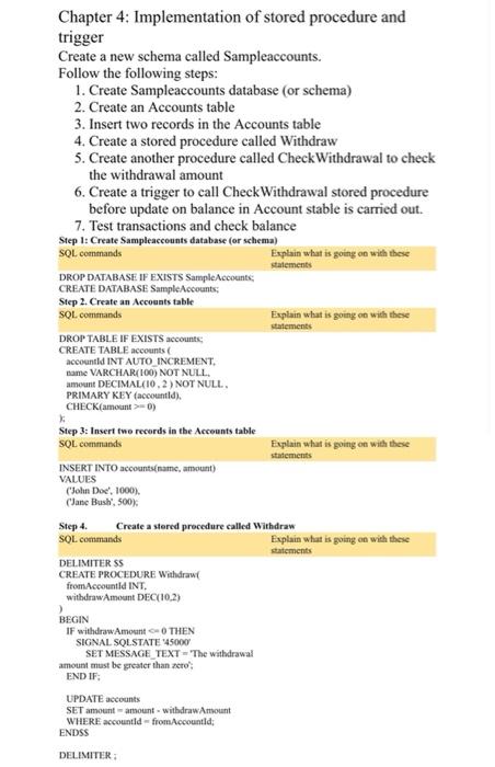 Chapter 4: Implementation of stored procedure and