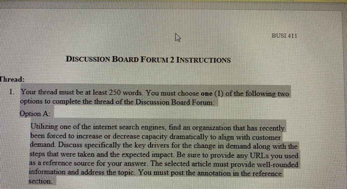 please help. BUSI 411 DISCUSSION BOARD FORUM 2