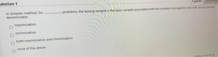 westion 1 points ..problems, the leaving variable
